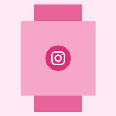 Instagram logo in center of square that is one top of rectangle. Pink color scheme.