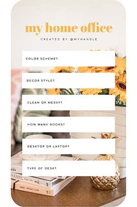 Fill in the blank Instagram Story for home office. Yellow text headline "My home office."