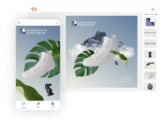 PicMonkey design being edited on desktop platform and PicMonkey mobile app. 